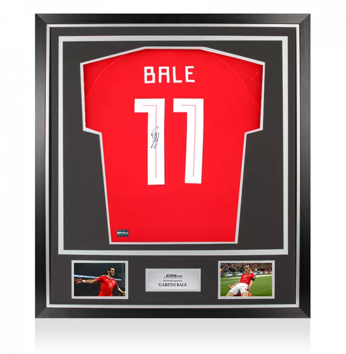 Gareth Bale Back Signed Wales 2010-11 Home Shirt with Fan Style Numbers In Classic Frame