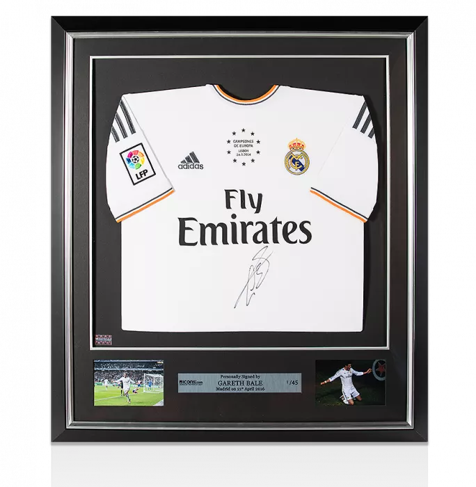 Gareth Bale Front Signed and Framed 2013-14 Home Shirt: Campeones De Europa Edition