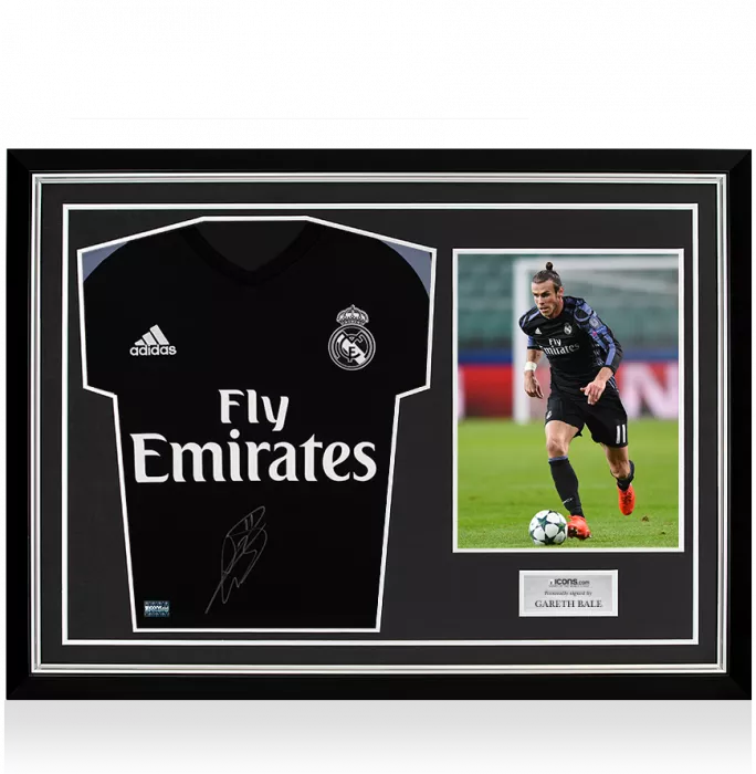 Gareth Bale Front Signed Real Madrid 2016-17 Away Shirt In Hero Frame: Option 1