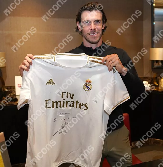 Gareth Bale Front Signed Real Madrid 2019-20 Home Shirt - "5x UCL Winner" Inscription In Classic Frame
