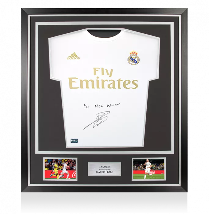 Gareth Bale Front Signed Real Madrid 2019-20 Home Shirt - "5x UCL Winner" Inscription In Classic Frame