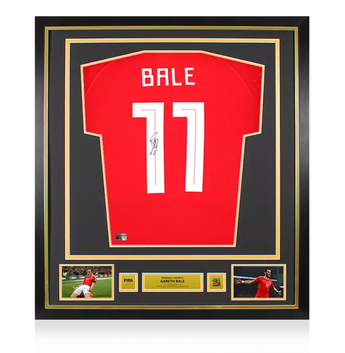 Gareth Bale Official 2010 FIFA World Cup™ Back Signed and Framed Wales 2010-11 Home Shirt with Fan Style Numbers