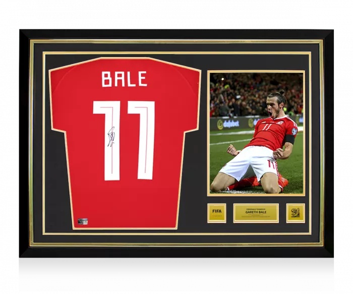 Gareth Bale Official 2010 FIFA World Cup™ Back Signed and Hero Framed Wales 2010-11 Home Shirt with Fan Style Numbers