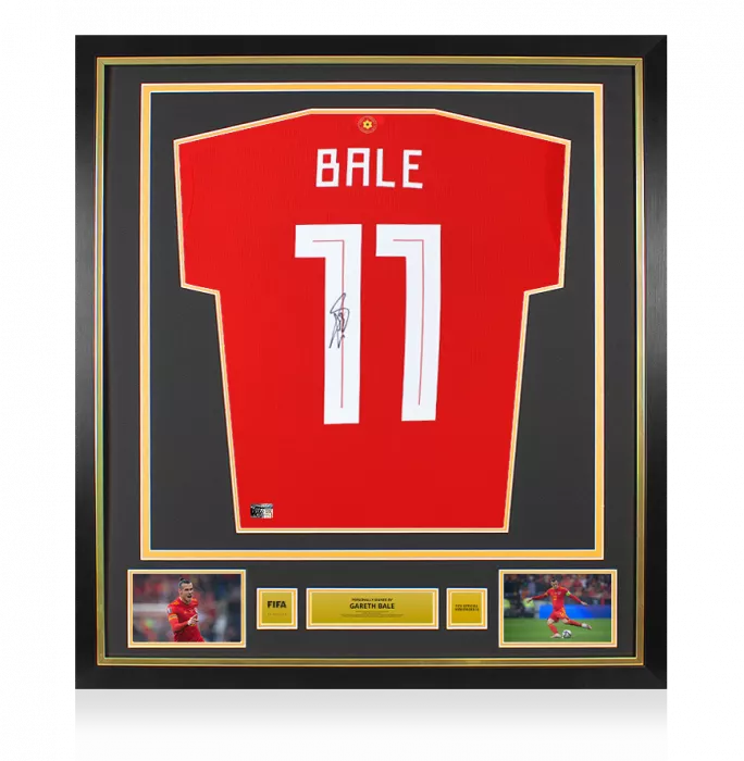 Gareth Bale Official FIFA World Cup™ Back Signed and Framed Wales 2020-21 Home Shirt