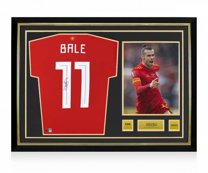Gareth Bale Official FIFA World Cup™ Back Signed and Hero Framed Wales 2020-21 Home Shirt