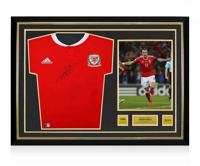 Gareth Bale Official FIFA World Cup™ Front Signed and Hero Framed Wales 2017-18 Home Shirt