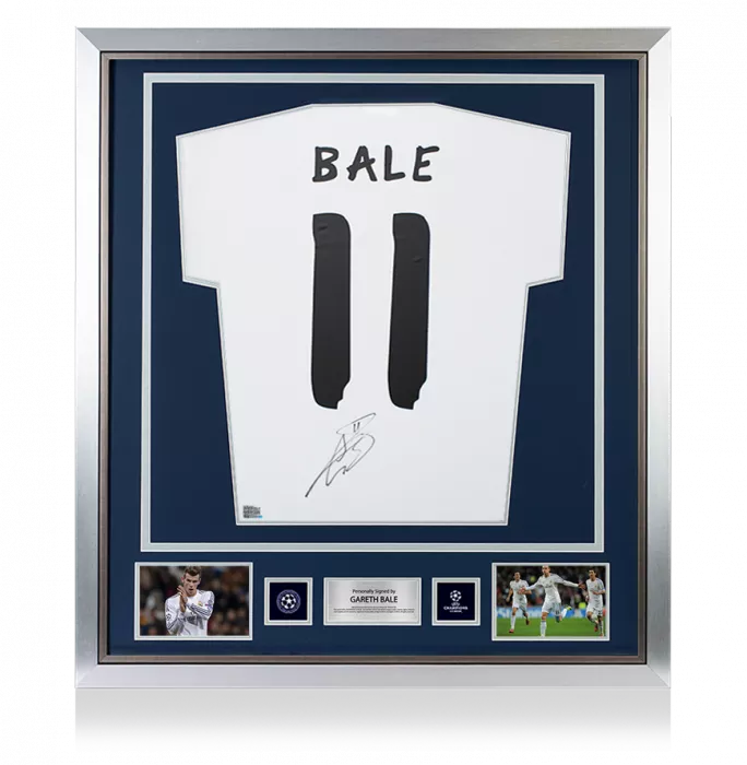Gareth Bale Official UEFA Champions League Back Signed and Framed Real Madrid Modern Home Shirt with Fan Style Numbers