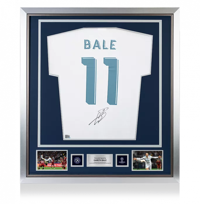 Gareth Bale Official UEFA Champions League Back Signed and Framed Real Madrid Modern Home Shirt with Fan Style Numbers