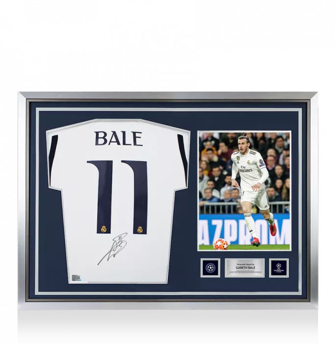 Gareth Bale Official UEFA Champions League Back Signed and Hero Framed Real Madrid 2023-24 Home Shirt