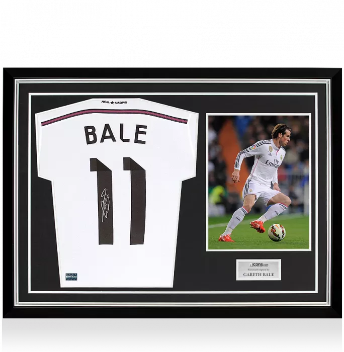 Gareth Bale Signed Real Madrid 2014-15 Home Shirt With Fan Style Numbers In Hero Frame: Option 1