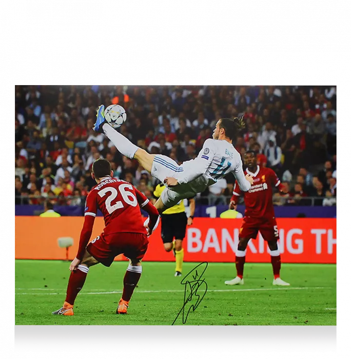 Gareth Bale Signed Real Madrid Photo In Black Wooden Frame: 2018 UEFA Champions League Final Overhead Kick Goal