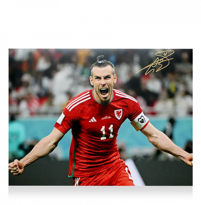 Gareth Bale Signed Wales Photo In Black Wooden Frame