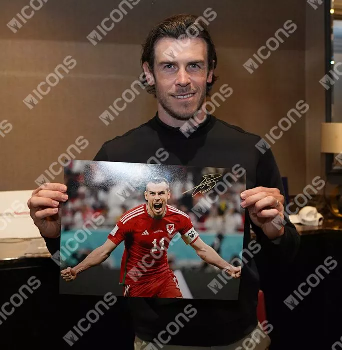 Gareth Bale Signed Wales Photo In Black Wooden Frame