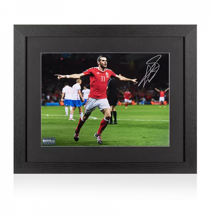 Gareth Bale Signed Wales Photo In Black Wooden Frame: UEFA EURO 2016 Goal vs Russia
