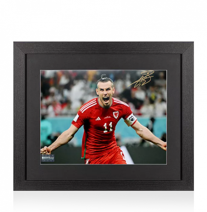 Gareth Bale Signed Wales Photo In Black Wooden Frame