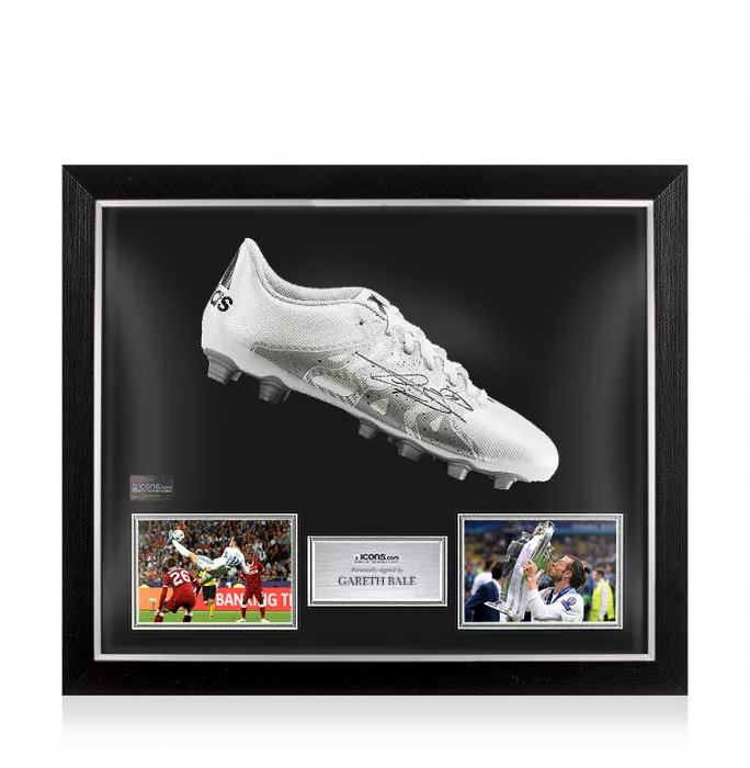 Gareth Bale Signed White and Silver Adidas X 15.4 Boot In Bubble Frame: Option 1