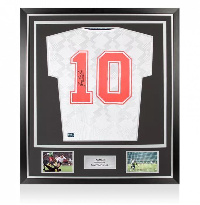 Gary Lineker Back Signed England 1990 Home Shirt In Classic Frame