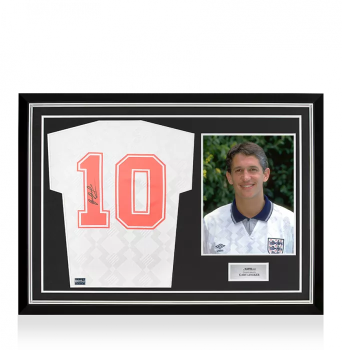 Gary Lineker Back Signed England 1990 Home Shirt In Hero Frame: Option 1