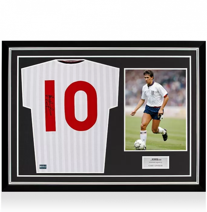 Gary Lineker Back Signed Retro England Home Shirt In Hero Frame: Option 1