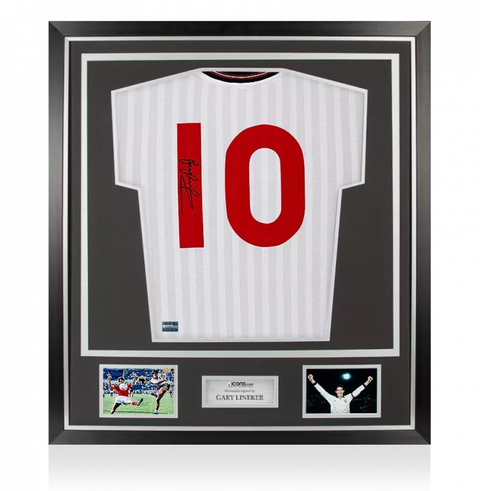 Gary Lineker Back Signed Retro England Home Shirt In Classic Frame