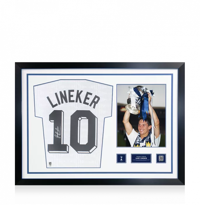 Gary Lineker Official Tottenham Hotspur Signed And Framed 1991 FA Cup Semi Final Home Shirt
