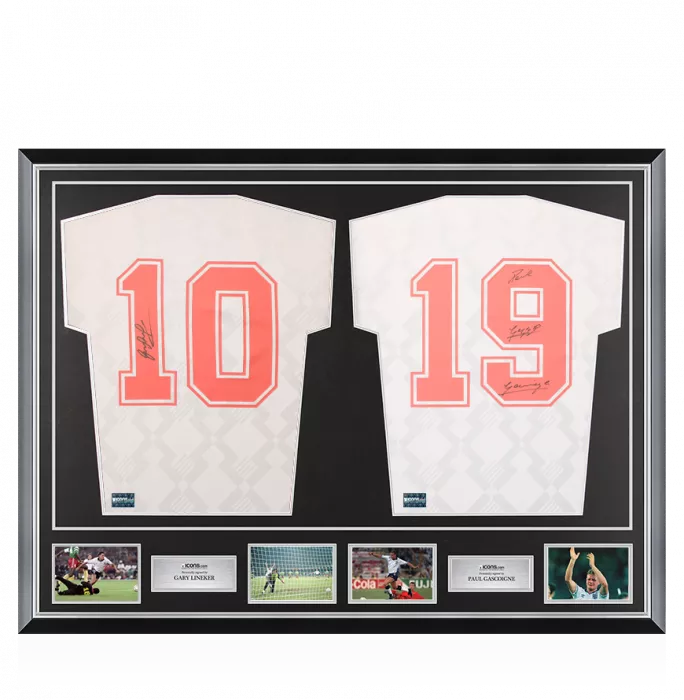 Gary Lineker & Paul Gascoigne Signed England Shirts In Classic Dual Frame