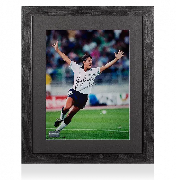Gary Lineker Signed England Photo In Black Wooden Frame: Italia '90 Goal vs West Germany