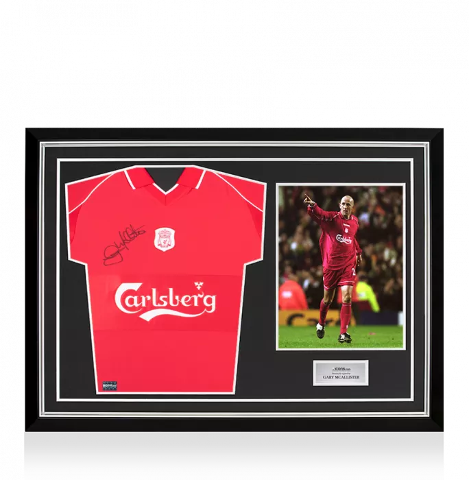 Gary McAllister Front Signed Liverpool FC 2000 Home Shirt In Hero Frame: Option 1