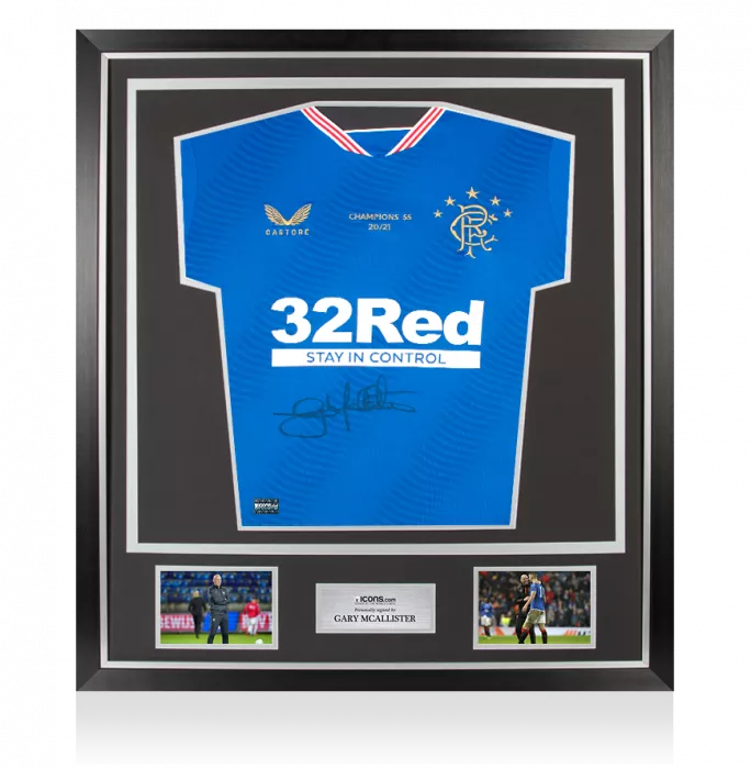 Gary McAllister Front Signed Rangers Home Shirt In Classic Frame
