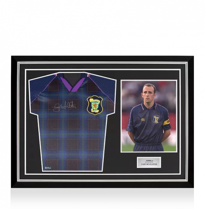 Gary McAllister Front Signed Scotland Euro 1996 Home Shirt In Hero Frame: Option 1