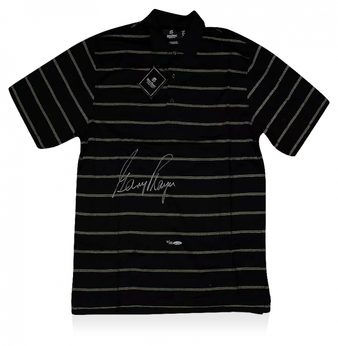 Gary Player Signed Black and Green Pinstripe Golf Polo Shirt