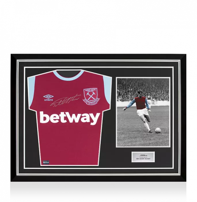 Geoff Hurst Front Signed West Ham 2020-21 Home Shirt In Hero Frame: Option 1