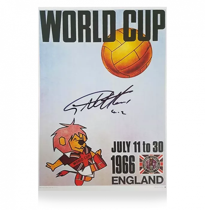 Geoff Hurst Signed England Poster: 1966 World Cup Willie: 4-2