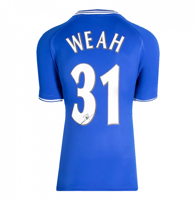 George Weah Back Signed Chelsea 2000-01 Home Shirt With Fan Style Numbers In Hero Frame: Option 1