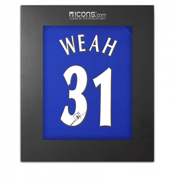 George Weah Back Signed Chelsea 2000-01 Home Shirt with Fan Style Numbers In Deluxe Packaging