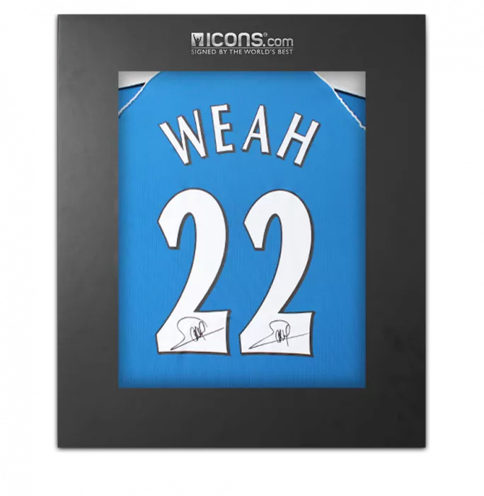 George Weah Back Signed Manchester City 2000 Home Shirt with Fan Style Numbers In Deluxe Packaging