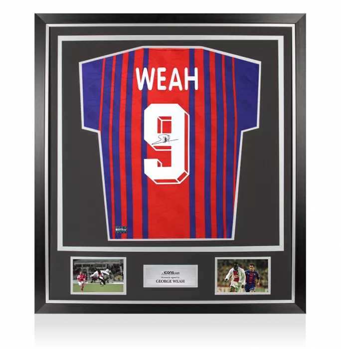 George Weah Back Signed Paris Saint-Germain 1993 Home Shirt In Classic Frame