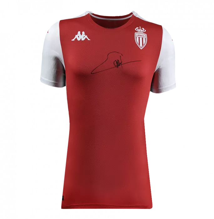 George Weah Front Signed AS Monaco Training Shirt In Classic Frame
