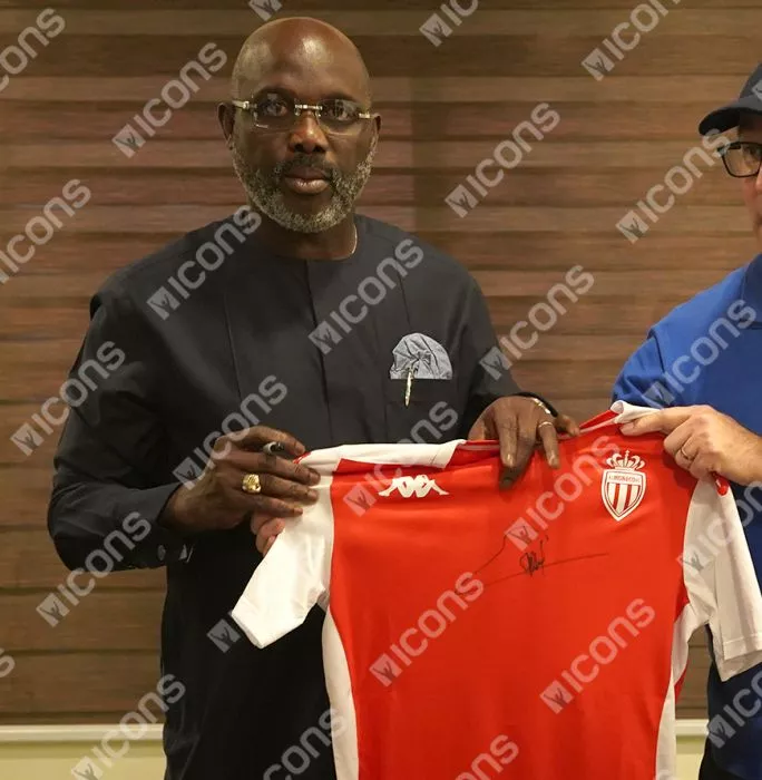 George Weah Front Signed AS Monaco Training Shirt In Hero Frame: Option 1