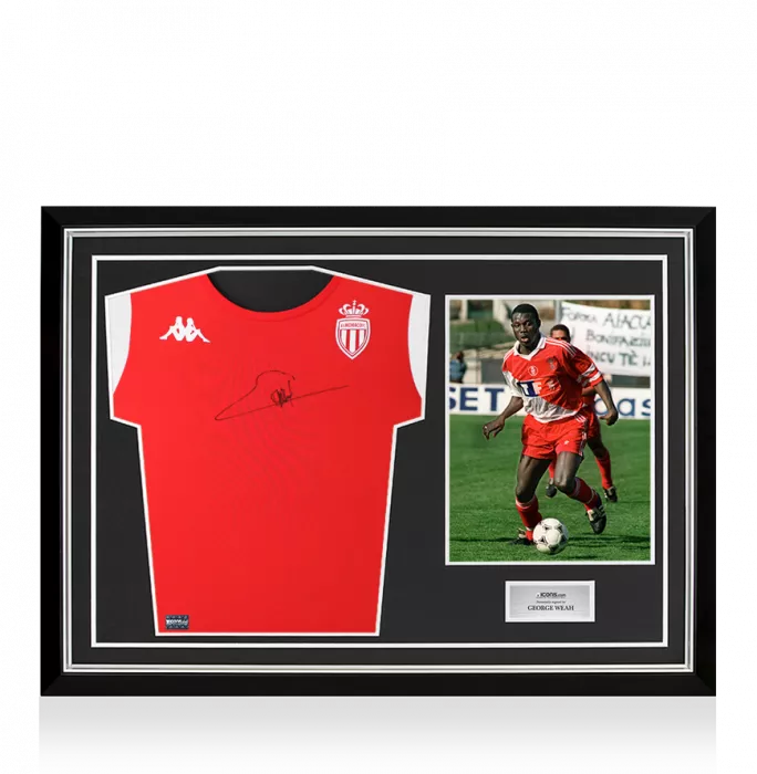 George Weah Front Signed AS Monaco Training Shirt In Hero Frame: Option 1