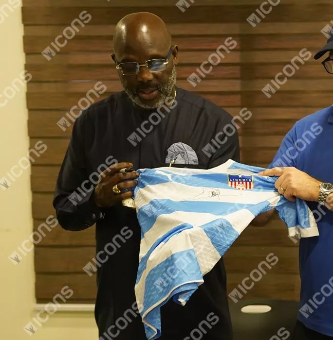 George Weah Front Signed Liberia 2020-22 Away Shirt In Classic Frame