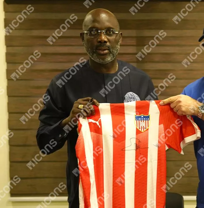 George Weah Front Signed Liberia 2020-22 Home Shirt In Classic Frame