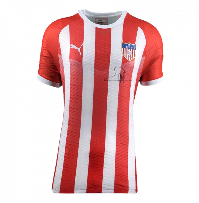 George Weah Front Signed Liberia 2020-22 Home Shirt In Hero Frame: Option 1