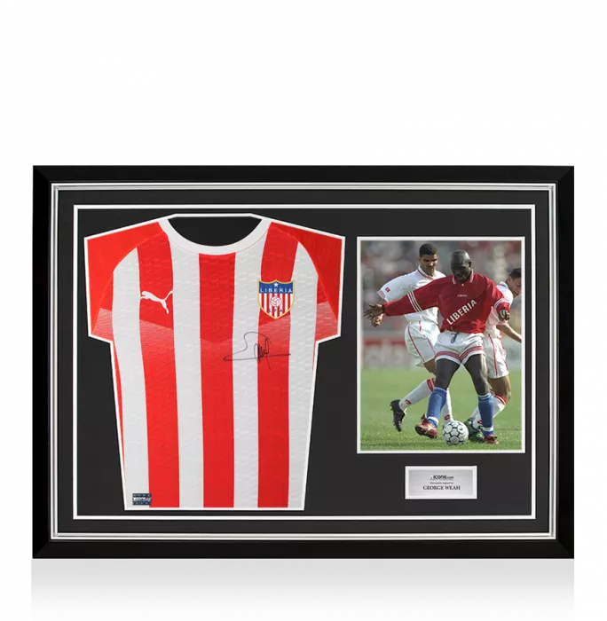 George Weah Front Signed Liberia 2020-22 Home Shirt In Hero Frame: Option 1