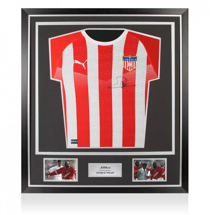 George Weah Front Signed Liberia 2020-22 Home Shirt In Classic Frame