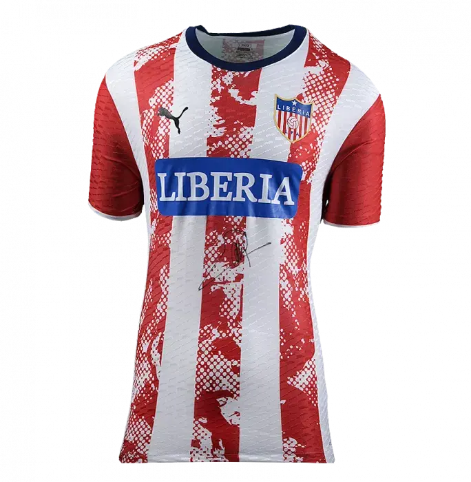 George Weah Front Signed Liberia Home Shirt In Classic Frame