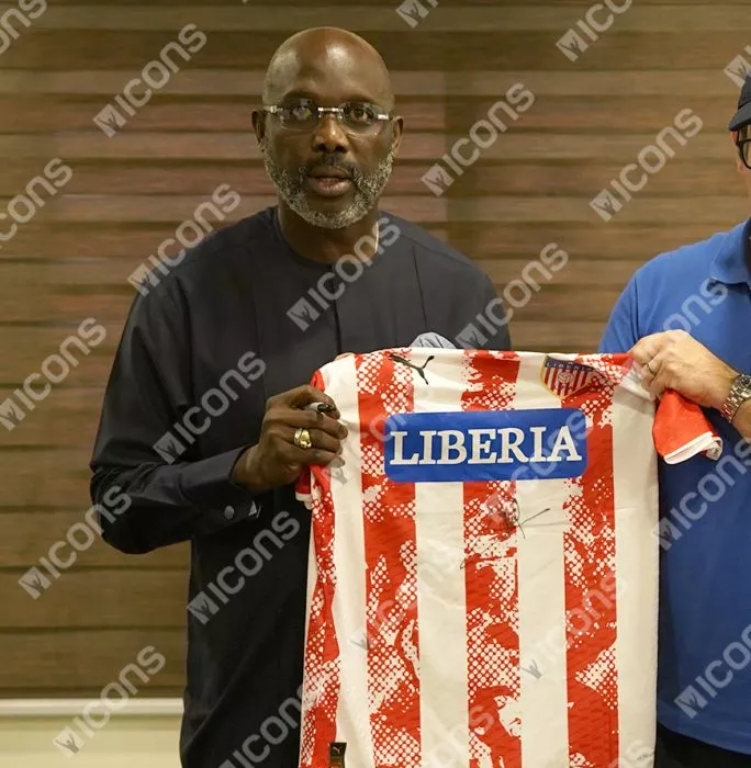 George Weah Front Signed Liberia Home Shirt In Classic Frame