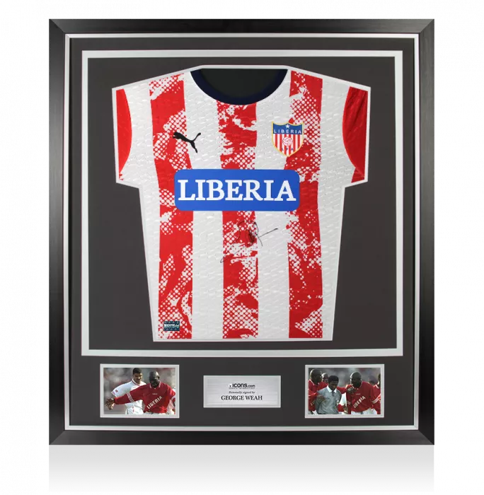 George Weah Front Signed Liberia Home Shirt In Classic Frame