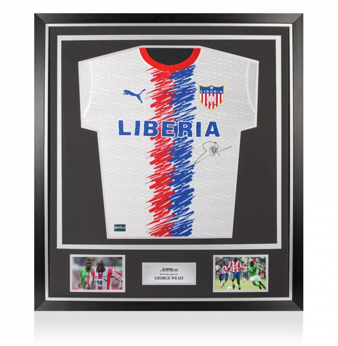 George Weah Front Signed Liberia Home Shirt In Classic Frame
