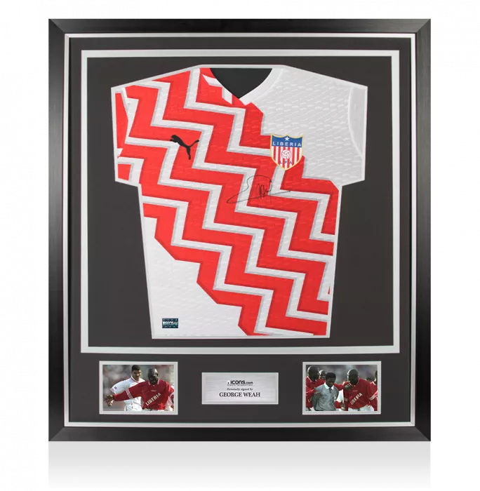 George Weah Front Signed Liberia Home Shirt In Classic Frame